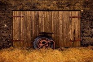 Old shed doors with tyre